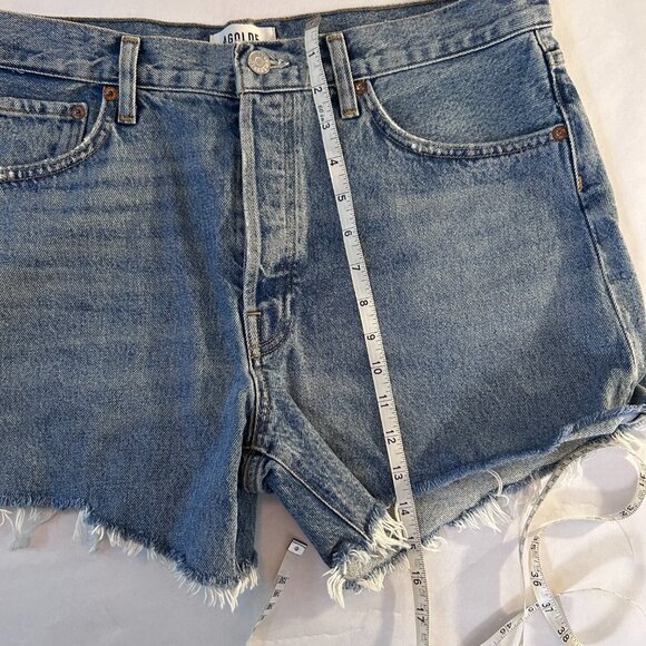 AGOLDE Women's 30 Parker Long distressed denim shorts with a raw hem - Picture 6 of 7